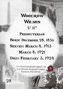 2020 Historic Autographs POTUS The First 36 #28 Woodrow Wilson Back