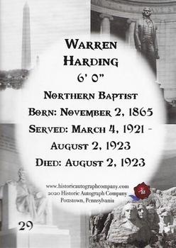 2020 Historic Autographs POTUS The First 36 #29 Warren Harding Back