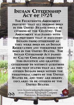 2020 Historic Autographs POTUS The First 36 #99 Indian Citizenship Act of 1924 Back