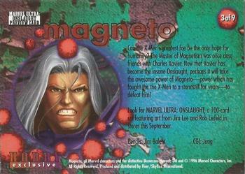 1996 SkyBox Premium Spider-Man - Onslaught Previews #3 Magneto Back