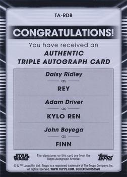 2021 Topps Star Wars Signature Series - Triple Autographs #TA-RDB Daisy Ridley / Adam Driver / John Boyega Back