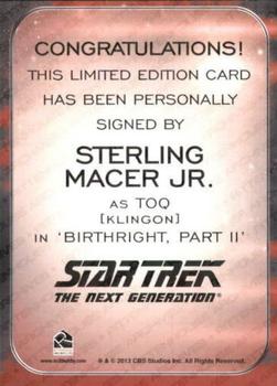 2014 Rittenhouse Star Trek Aliens  - Autographs #NNO Sterling Macer Jr. Back