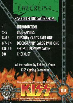 1997 Cornerstone Kiss Series One - Gold Foil #90 KISS Collector Cards Series I Checklist Back