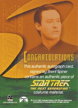 2006 Rittenhouse Star Trek 40th Anniversary - Costume Relics Autographs #NNO Brent Spiner Back