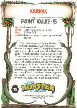1991 Topps Monster in My Pocket (International Edition) #15 Karnak Back