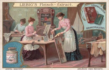 1908 Liebig The Feminine Arts (German Text) (F934, S935) #NNO Lederpunzen Und BrandMalerei Front