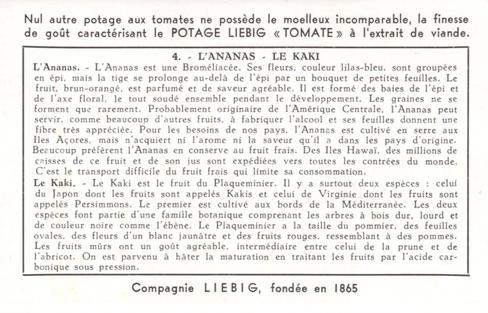 1952 Liebig Fruits Exotiques (Exotic Fruits) (French Text) (F1541, S1537) #4 L'Ananas - Le Kaki Back