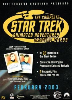 2003 Rittenhouse Star Trek: The Complete Star Trek: Animated Adventures  - Promos #P3 Dr. McCoy / Captain Kirk / Spock Back