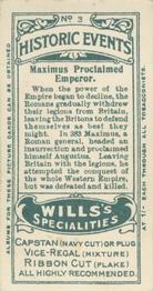 1913 Wills's Historic Events (Australia) #3 Maximus Proclaimed Emperor Back