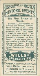 1913 Wills's Historic Events (Australia) #12 The First Prince of Wales Back