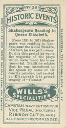 1913 Wills's Historic Events (Australia) #28 Shakespeare Reading to Queen Elizabeth Back