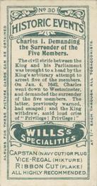 1913 Wills's Historic Events (Australia) #30 Charles I Demanding the Surrender of the Five Members Back