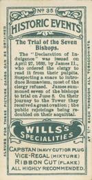 1913 Wills's Historic Events (Australia) #35 The Trial of the Seven Bishops Back