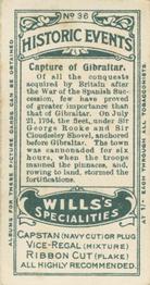 1913 Wills's Historic Events (Australia) #36 Capture of Gibraltar Back