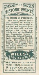 1913 Wills's Historic Events (Australia) #38 The Battle of Dettingen Back