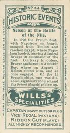 1913 Wills's Historic Events (Australia) #44 Nelson at the Battle of the Nile Back