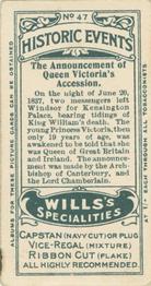 1913 Wills's Historic Events (Australia) #47 The announcement of Queen Victoria's Accession Back