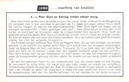 1960 Liebig Peer Gynt (Dutch Text) (F1728, S1733) #6 Peer Gynt en Solvejg vinden elkaar terug Back