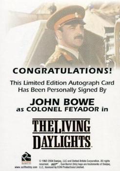 2006 Rittenhouse James Bond Dangerous Liaisons - Full Bleed Autographs #NNO John Bowe Back