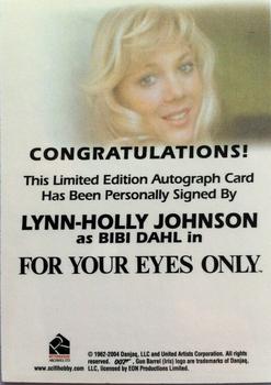 2006 Rittenhouse James Bond Dangerous Liaisons - Full Bleed Autographs #NNO Lynn-Holly Johnson Back