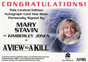 2012 Rittenhouse James Bond 50th Anniversary Series 2 - 40th Anniversary Autographs #A196 Mary Stavin Back