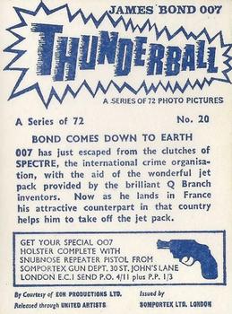 1965 Somportex Thunderball #20 Bond Comes Down To Earth Back