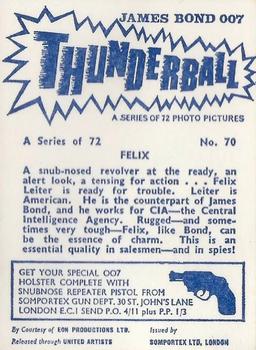 1965 Somportex Thunderball #70 Felix Back