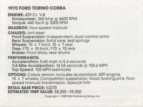 1989 Muscle Cars #25 1970 Ford Torino Cobra Back