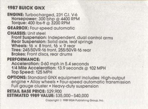 1989 Muscle Cars #30 1987 Buick GNX Back