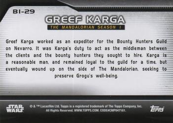 2021 Topps Star Wars Bounty Hunters #B1-29 Greef Karga Back