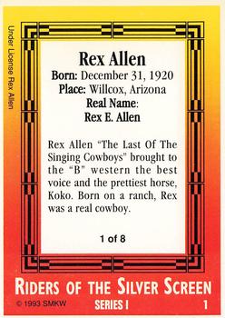 1993 SMKW Riders of the Silver Screen #1 Rex Allen Back