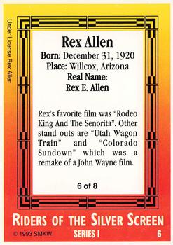 1993 SMKW Riders of the Silver Screen #6 Rex Allen Back