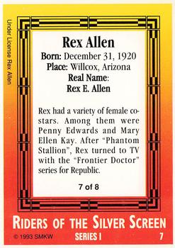 1993 SMKW Riders of the Silver Screen #7 Rex Allen Back