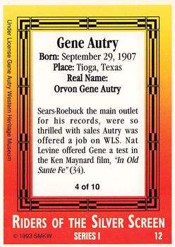 1993 SMKW Riders of the Silver Screen #12 Gene Autry Back