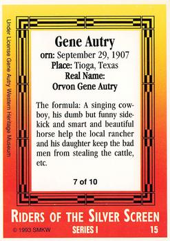 1993 SMKW Riders of the Silver Screen #15 Gene Autry Back