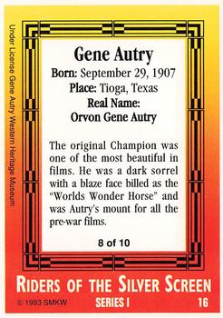 1993 SMKW Riders of the Silver Screen #16 Gene Autry Back