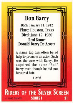 1993 SMKW Riders of the Silver Screen #31 Don Barry Back
