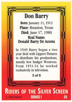 1993 SMKW Riders of the Silver Screen #33 Don Barry Back