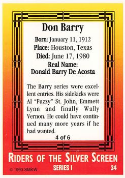 1993 SMKW Riders of the Silver Screen #34 Don Barry Back