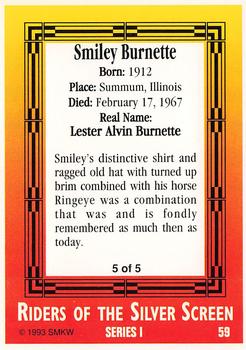1993 SMKW Riders of the Silver Screen #59 Smiley Burnette Back