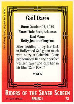 1993 SMKW Riders of the Silver Screen #73 Gail Davis Back