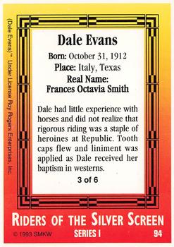 1993 SMKW Riders of the Silver Screen #94 Dale Evans Back