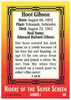 1993 SMKW Riders of the Silver Screen #98 Hoot Gibson Back