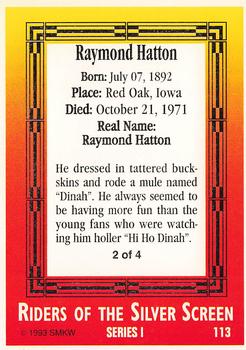 1993 SMKW Riders of the Silver Screen #113 Raymond Hatton Back