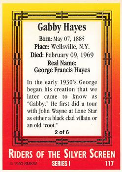1993 SMKW Riders of the Silver Screen #117 Gabby Hayes Back