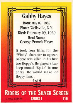 1993 SMKW Riders of the Silver Screen #119 Gabby Hayes Back