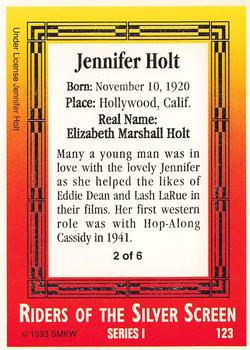1993 SMKW Riders of the Silver Screen #123 Jennifer Holt Back
