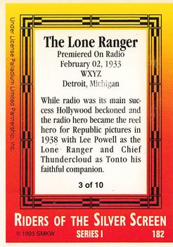 1993 SMKW Riders of the Silver Screen #182 The Lone Ranger Back