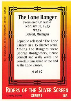 1993 SMKW Riders of the Silver Screen #183 The Lone Ranger Back