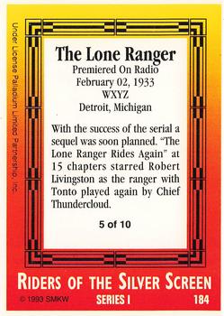 1993 SMKW Riders of the Silver Screen #184 The Lone Ranger Back